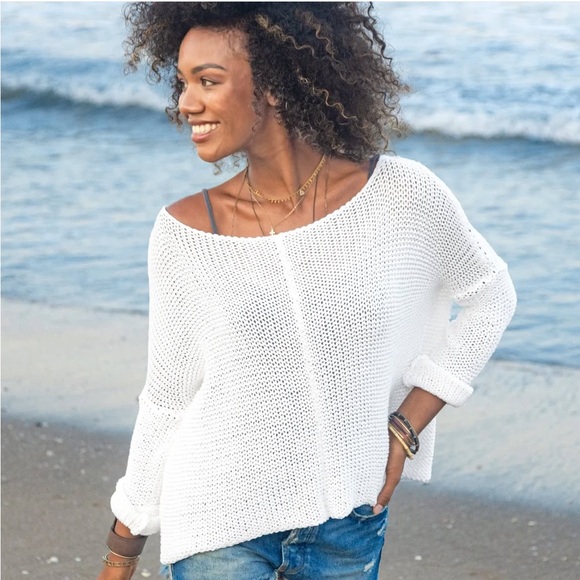 Wooden Ships by Paola Buendia Key West Crew Cotton Sweater in Breaker White - Picture 2 of 11